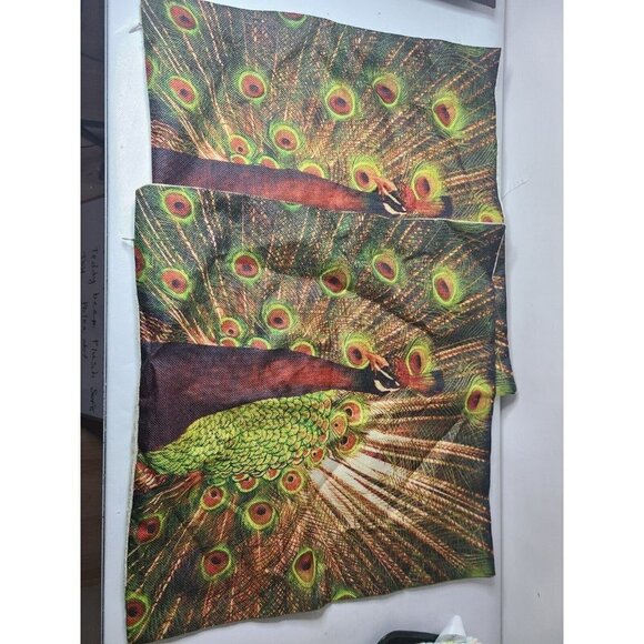 VINTAGE Peacock Bird Throw Pillow Covers Square Canvas Set Of Two 17"x 17" - Picture 3 of 6